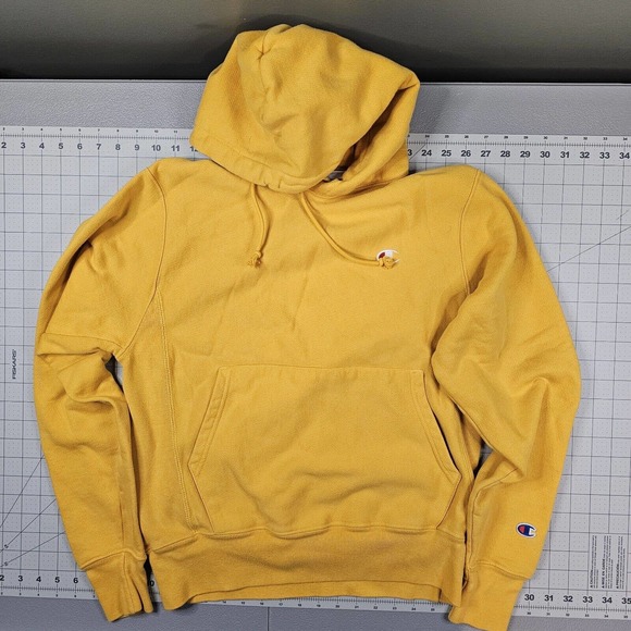 Vintage Champion Hoodie Mens Small Reverse Weave Yellow Blank Y2K Streetwear - Picture 1 of 7